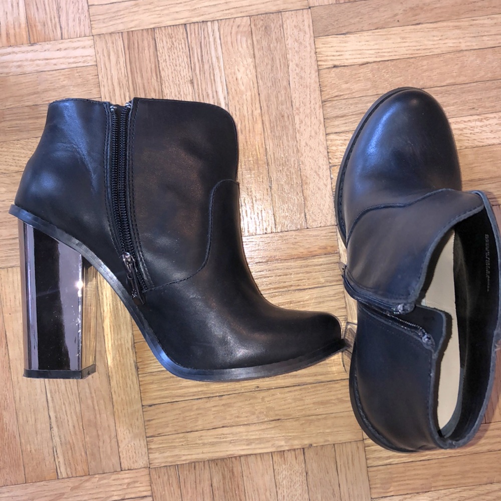Silver and black booties